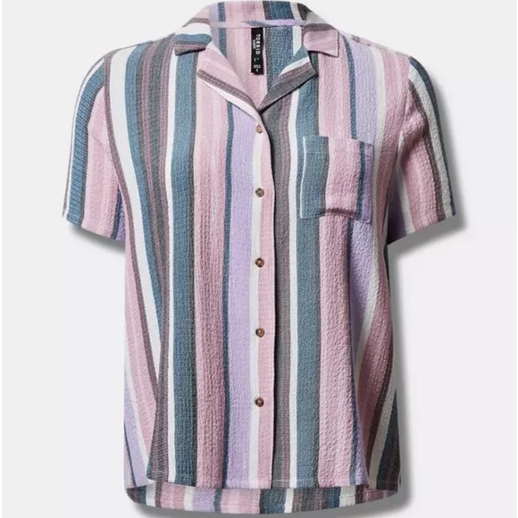 Torrid Striped Gauze Pink and Gray Shortie Pajama Set - Picture 3 of 16